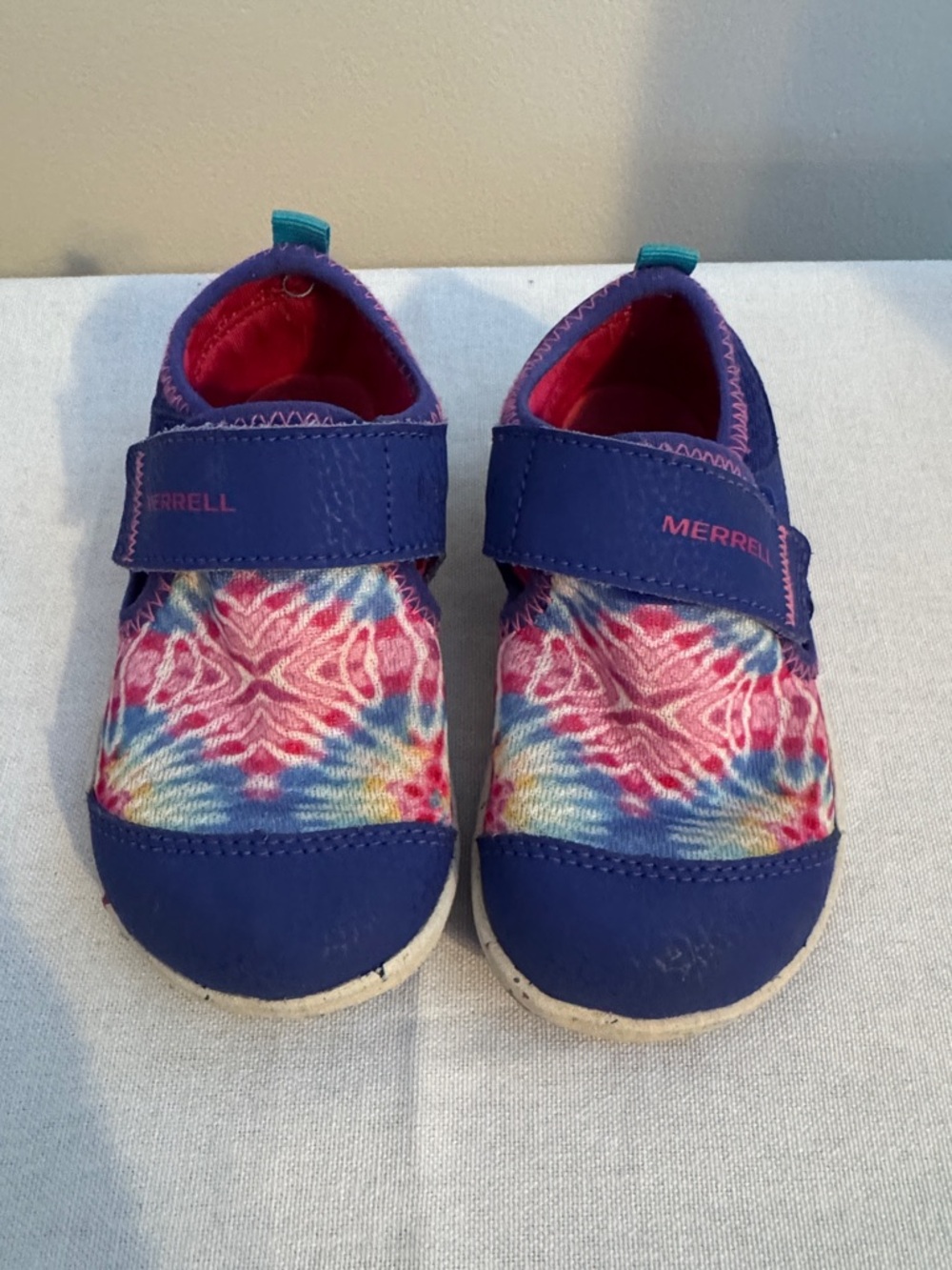 Merrell Kids Blue and Pink Tie-Dye Slip-On Bare Steps Shoes Size 7